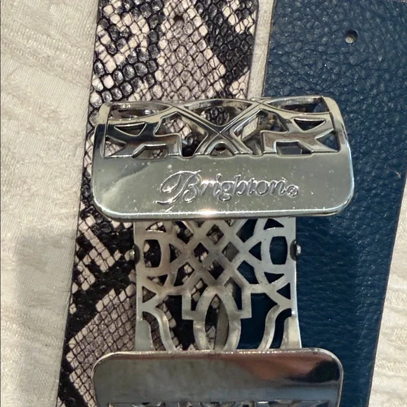 Brighton Silver Cuff with Snake and Navy Bands - Picture 2 of 4